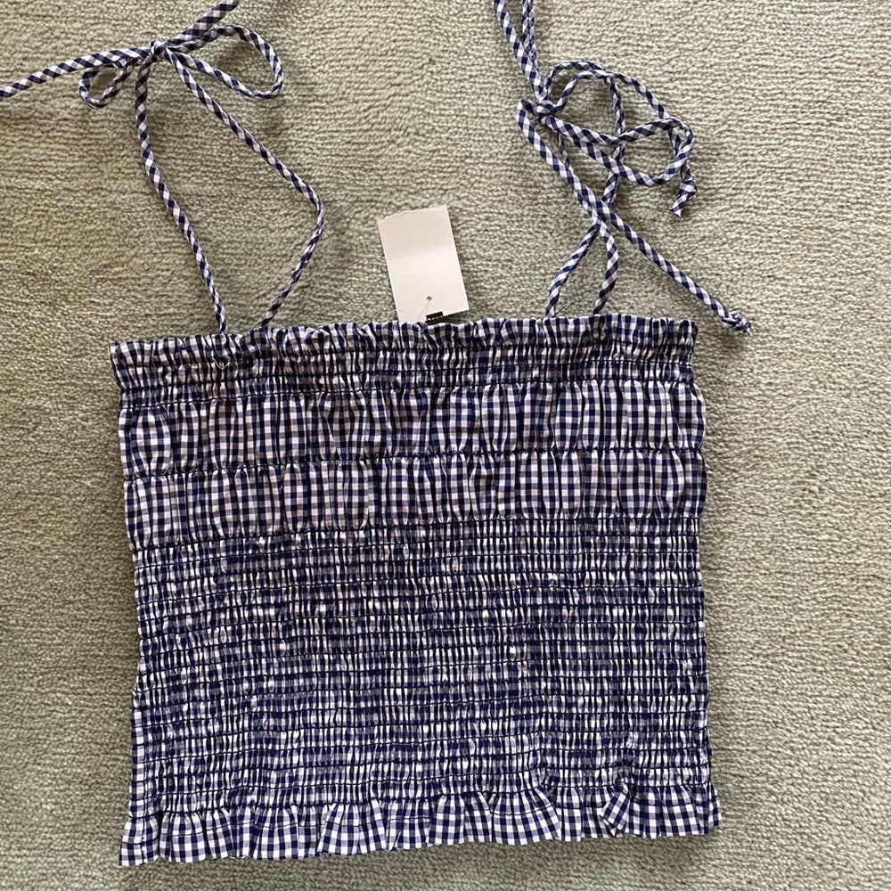NWT Blue Gingham smocked Top